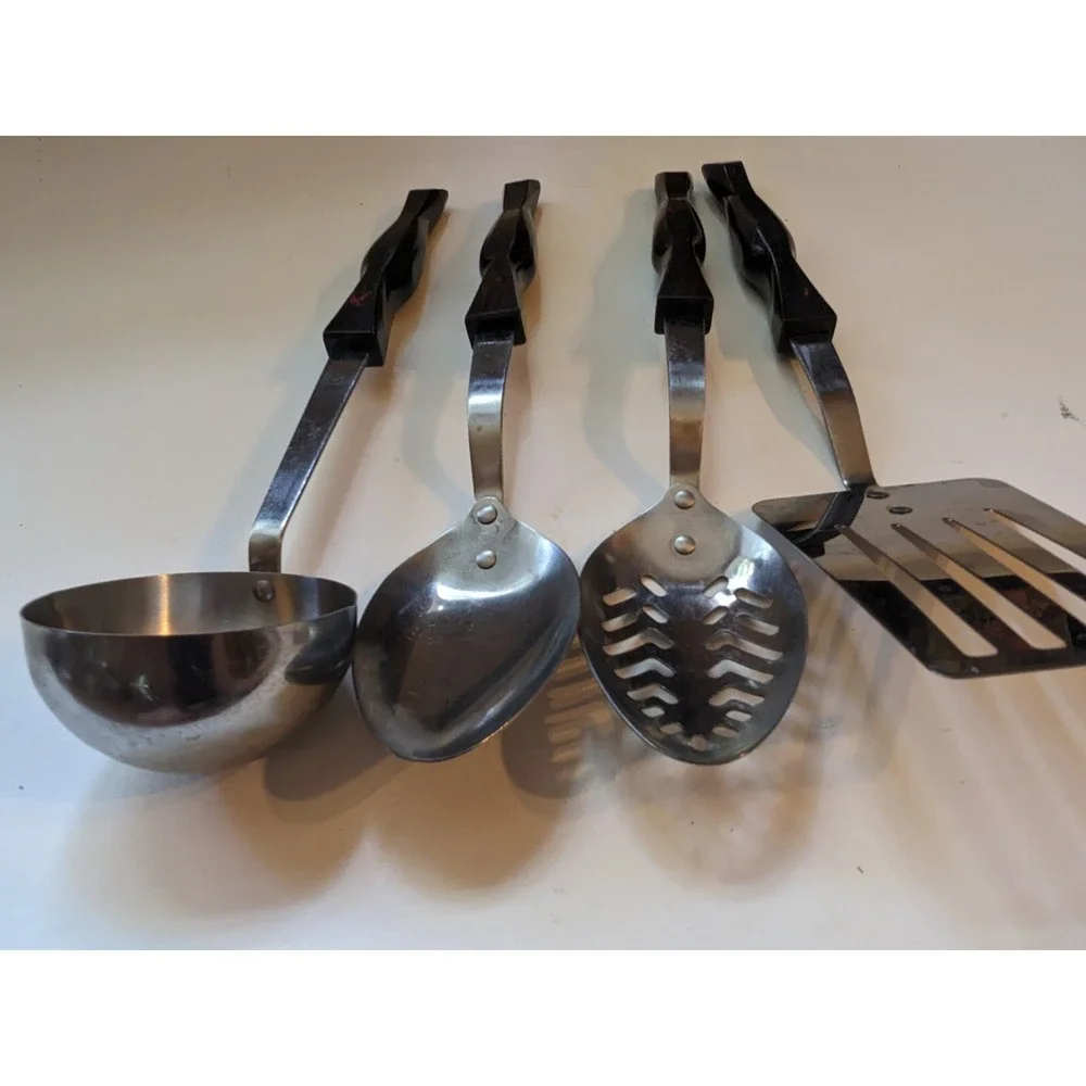 Lot of 4 Cutco 17JJ Brown Swirl Kitchen Utensil Spatula Ladle Basting Slot Spoon
